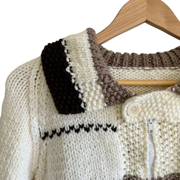 Kids vintage cream handknit fishermen fair isle zip up cardigan size 6 - Picture 7 of 11